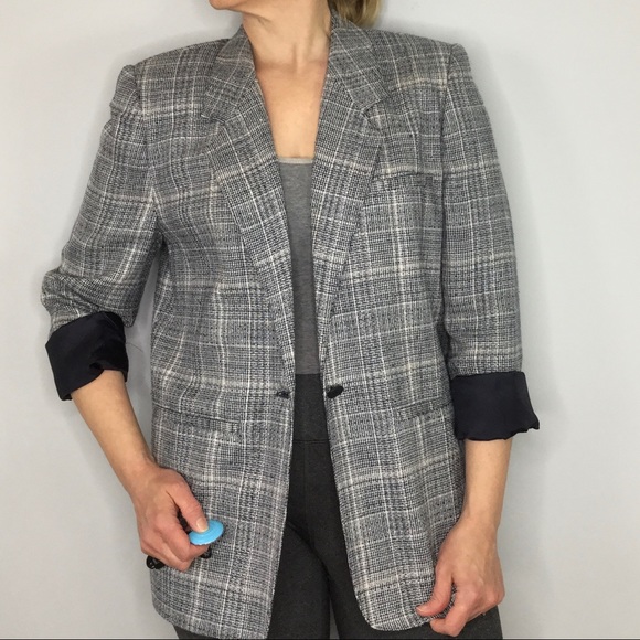 Vintage Evan Picone Blazer plaid boxy oversized boyfriend blazer - Picture 1 of 8